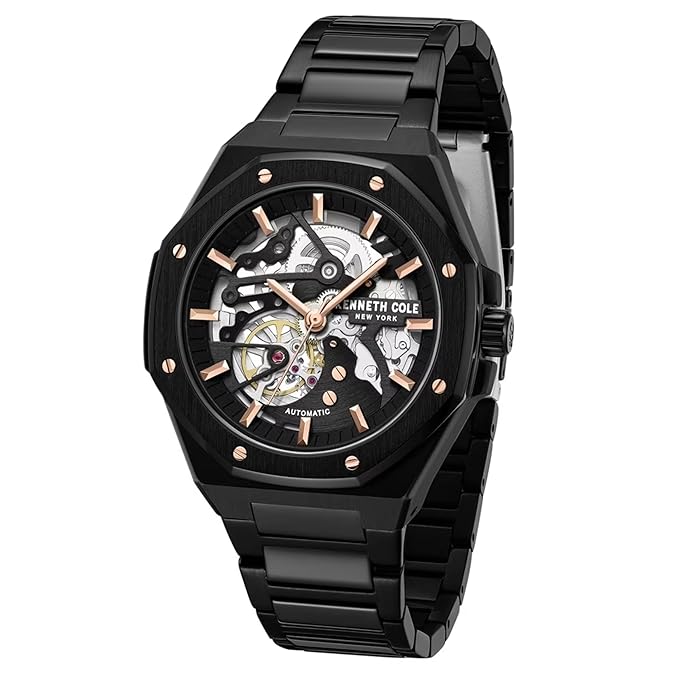 Kenneth Cole Black Dial Automatic Stainless Steel Strap Watch for Men