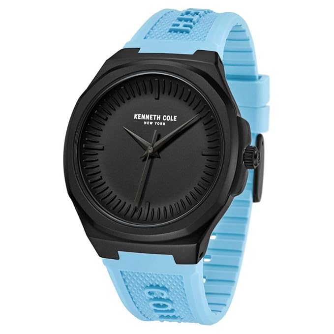 Kenneth Cole Quartz Analog Black Dial Blue Silicone Strap Watch for Men