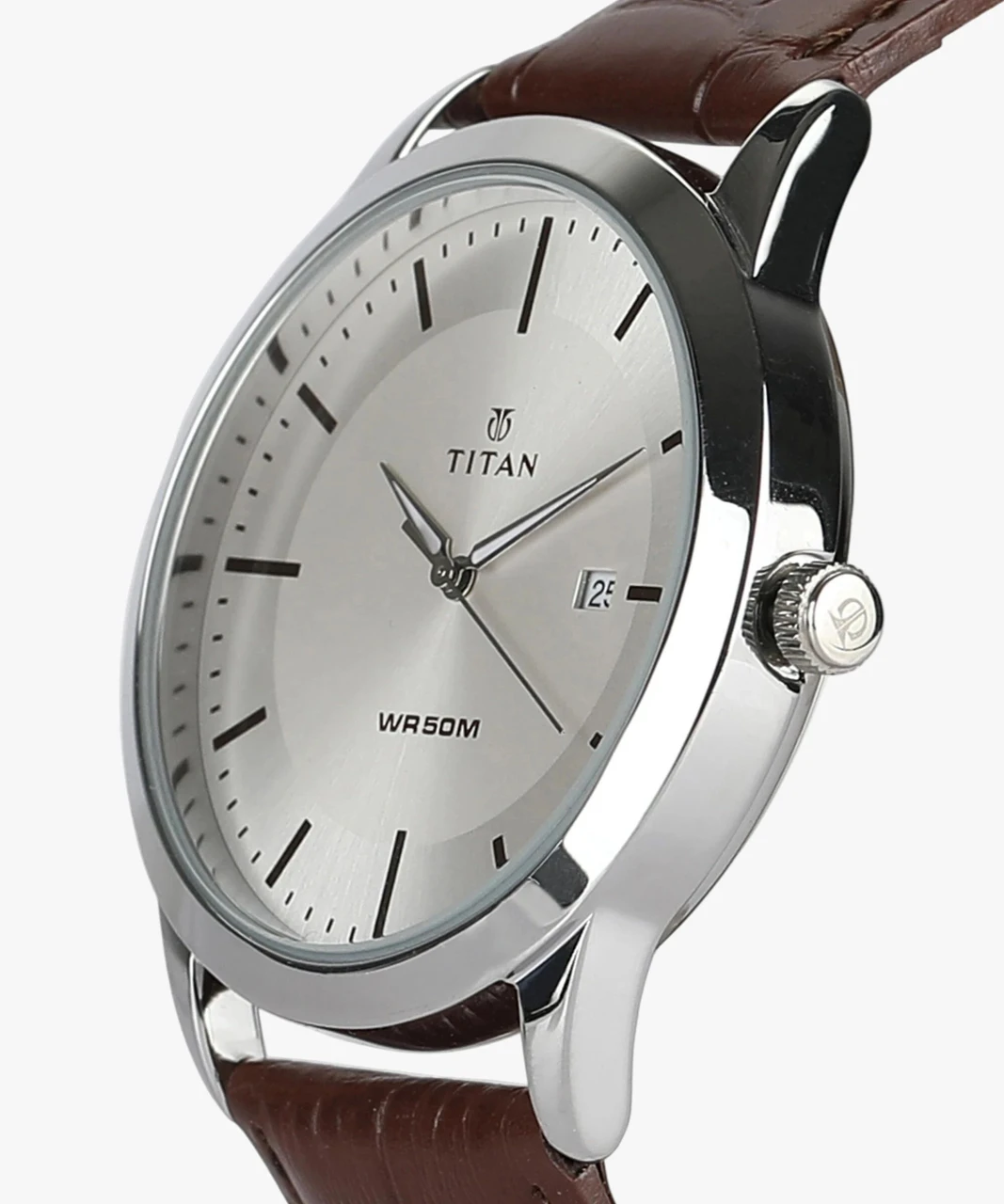 Titan ClaStainless Steelic with Date Silver Dial Brown LeatherStrap Analog Watch  - For Men