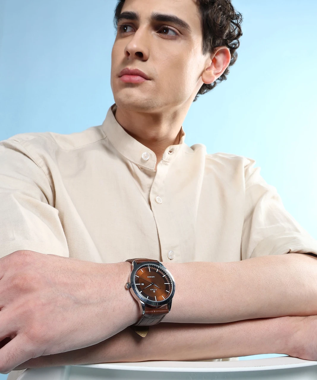 Titan Eco with Date Brown Dial Brown LeatherStrap Analog Watch  - For Men