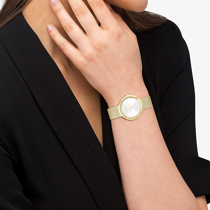 Calvin Klein Women's Quartz Ionic Thin Gold Plated Steel Case and Mesh Bracelet Watch, Color: Gold Plated (Model: 25200150), Gold Plated, Gold Plated, bracelet