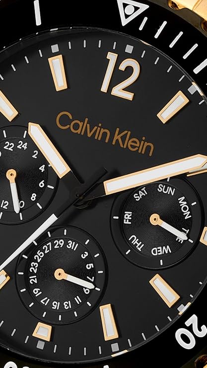 Calvin Klein Sport for Him Qtz Multifunction Black Round Dial Men's Watch|Ionic Plated Rose Gold Steel Material|Rose Gold Color Band