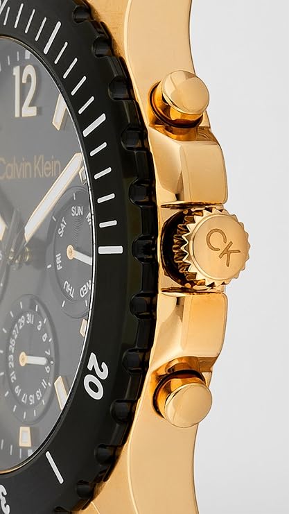 Calvin Klein Sport for Him Qtz Multifunction Black Round Dial Men's Watch|Ionic Plated Rose Gold Steel Material|Rose Gold Color Band
