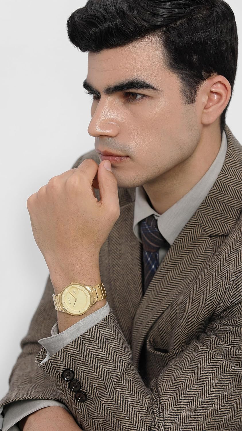 EDGE Titan Quartz Analog Metal Golden Dial Gold Stainless Steel Strap Watch for Men