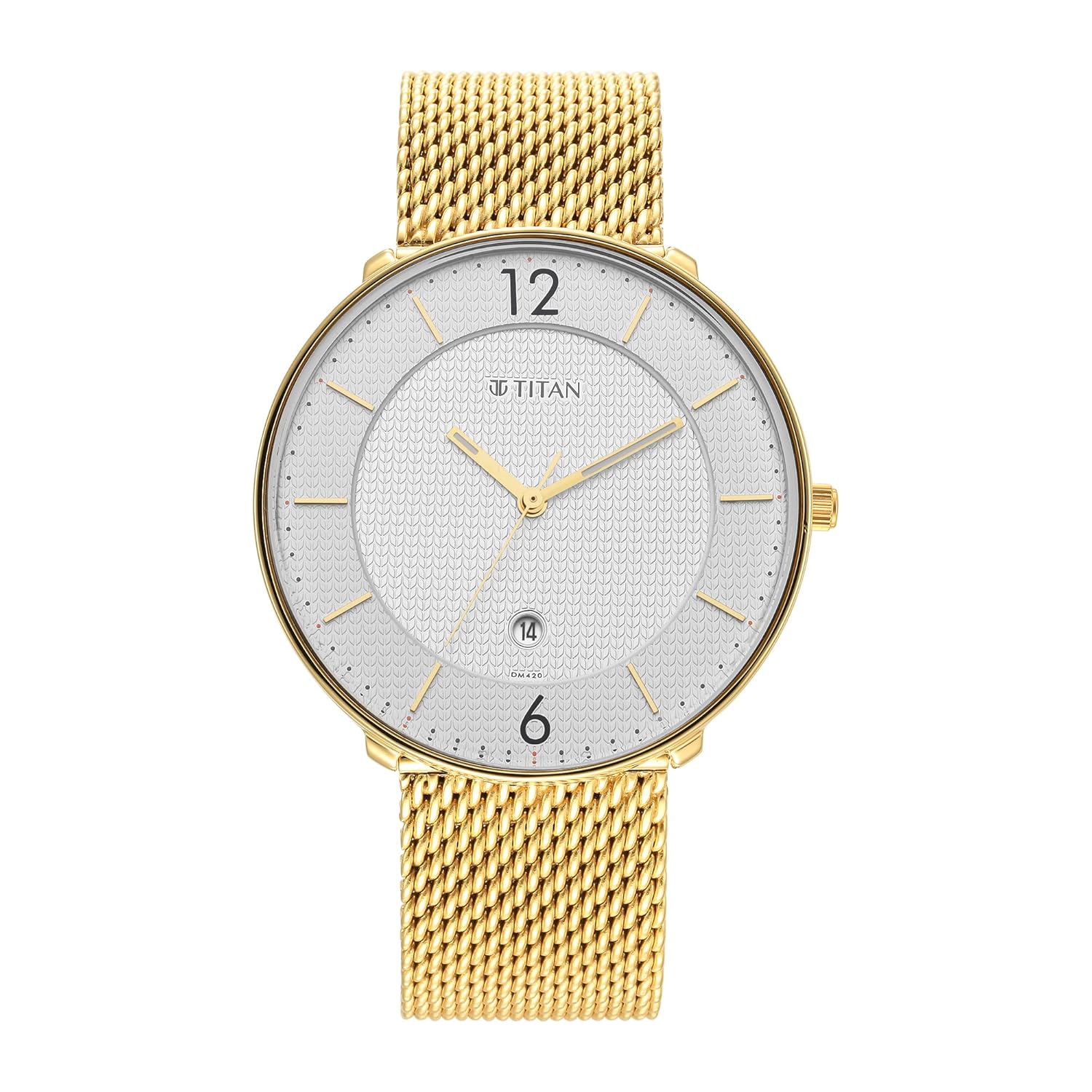 Titan Black & Gold Quartz Analog with Date White Dial Gold Stainless Steel Strap Watch for Men