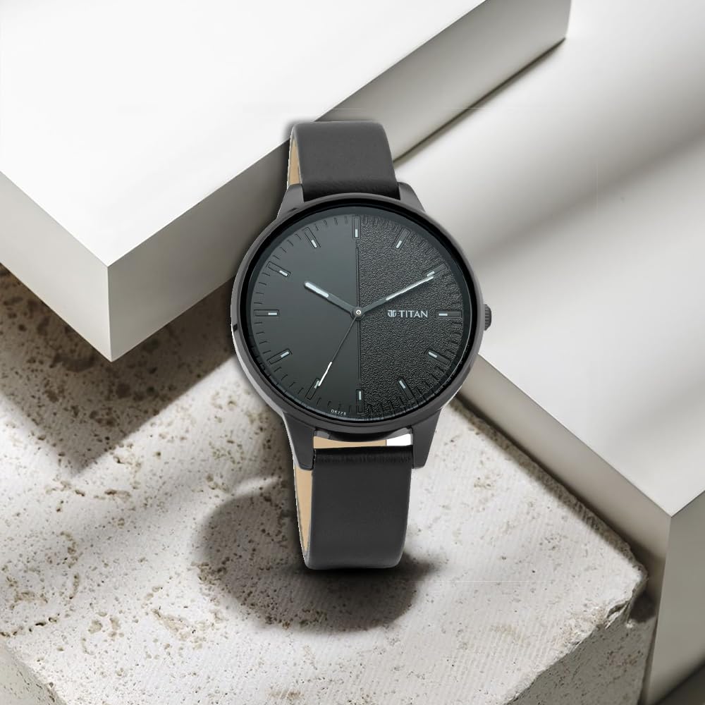 Titan Women's Precision Simplicity Watch: Black Gradient Dial with Leather Strap