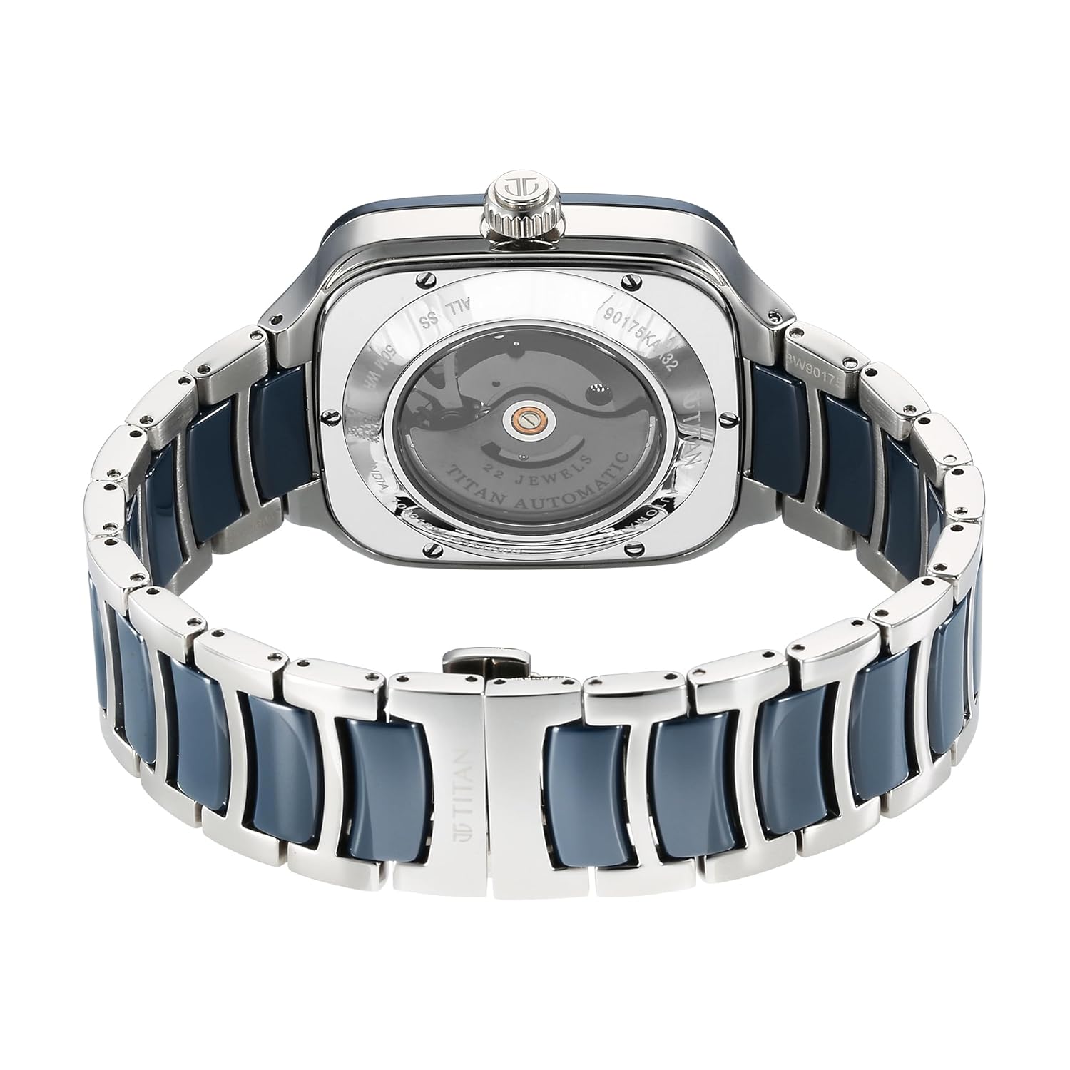 Titan Ceramic Fusion Automatic Square Blue Dial Rose Gold Dual-Toned Stainless Steel Bracelet Watch for Men