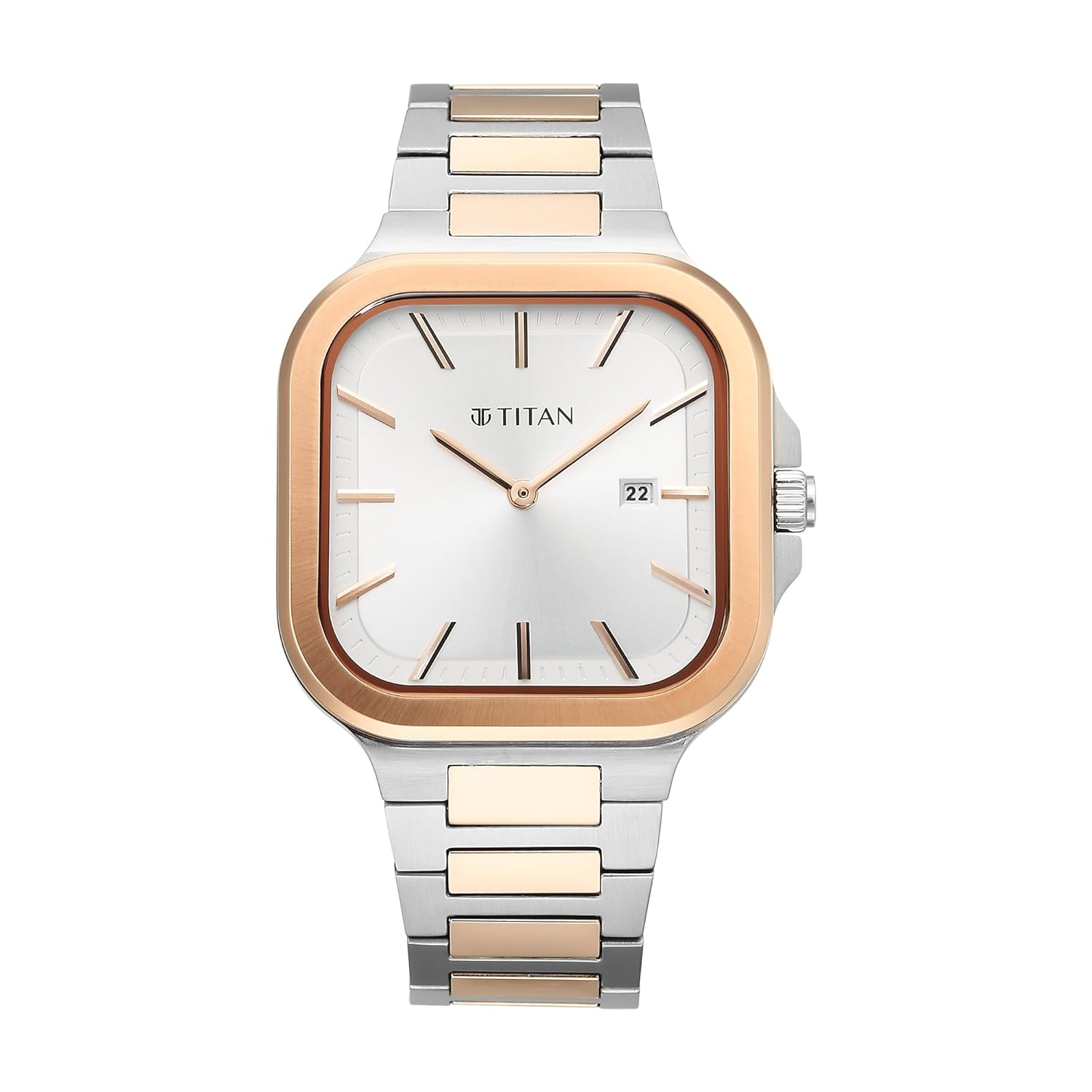 Titan Classique Slim Square Quartz Analog with Date Silver Dial Stainless Steel Strap Watch for Men