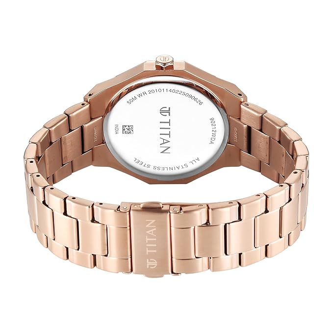 Titan Regalia Dodecagon Quartz Analog with Date Brown Dial Rose Gold Stainless Steel Strap Watch For Men