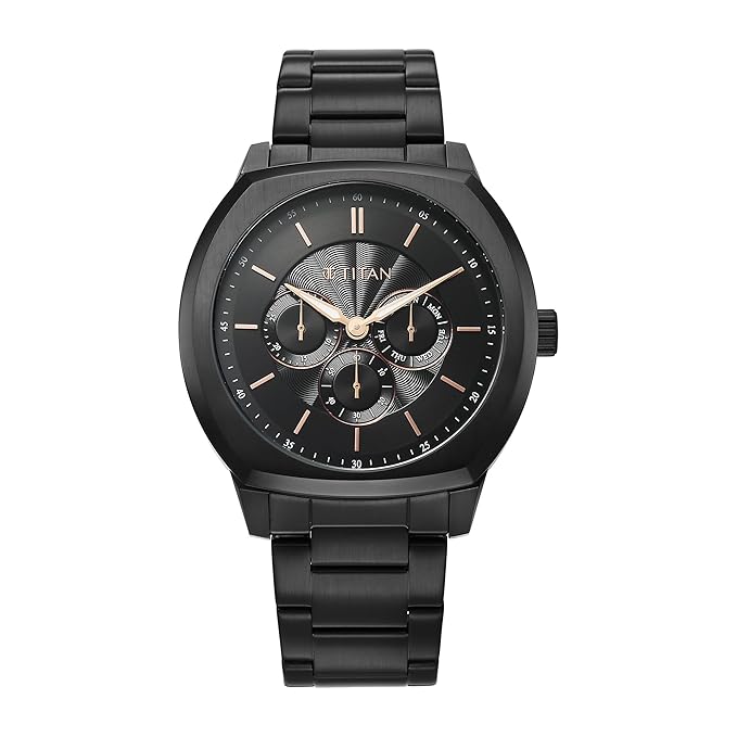 Titan Regalia Arc Analog with Day Date Second Subdial and Black Dial Black Stainless Steel Strap Watch for Men