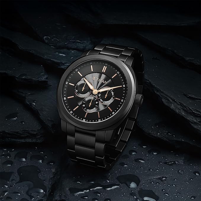 Titan Regalia Arc Analog with Day Date Second Subdial and Black Dial Black Stainless Steel Strap Watch for Men