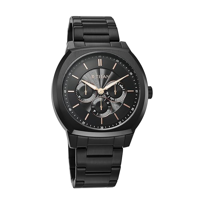 Titan Regalia Arc Analog with Day Date Second Subdial and Black Dial Black Stainless Steel Strap Watch for Men