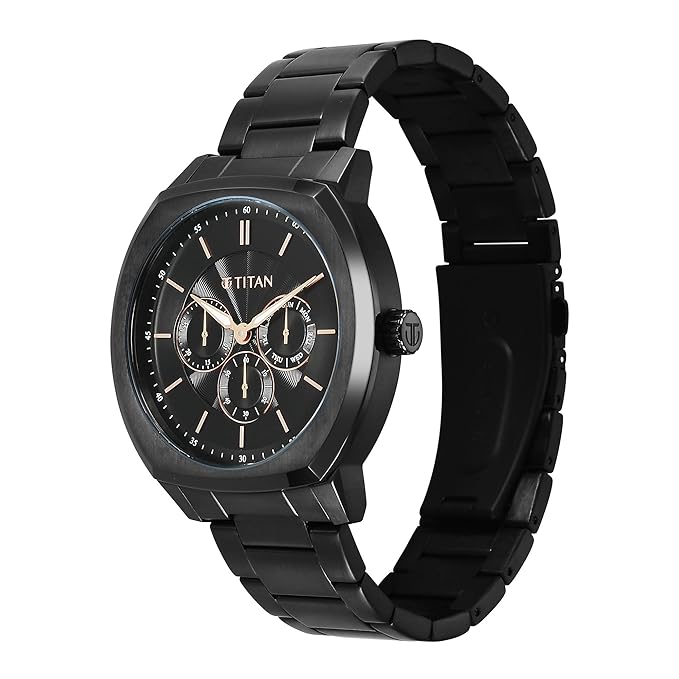 Titan Regalia Arc Analog with Day Date Second Subdial and Black Dial Black Stainless Steel Strap Watch for Men