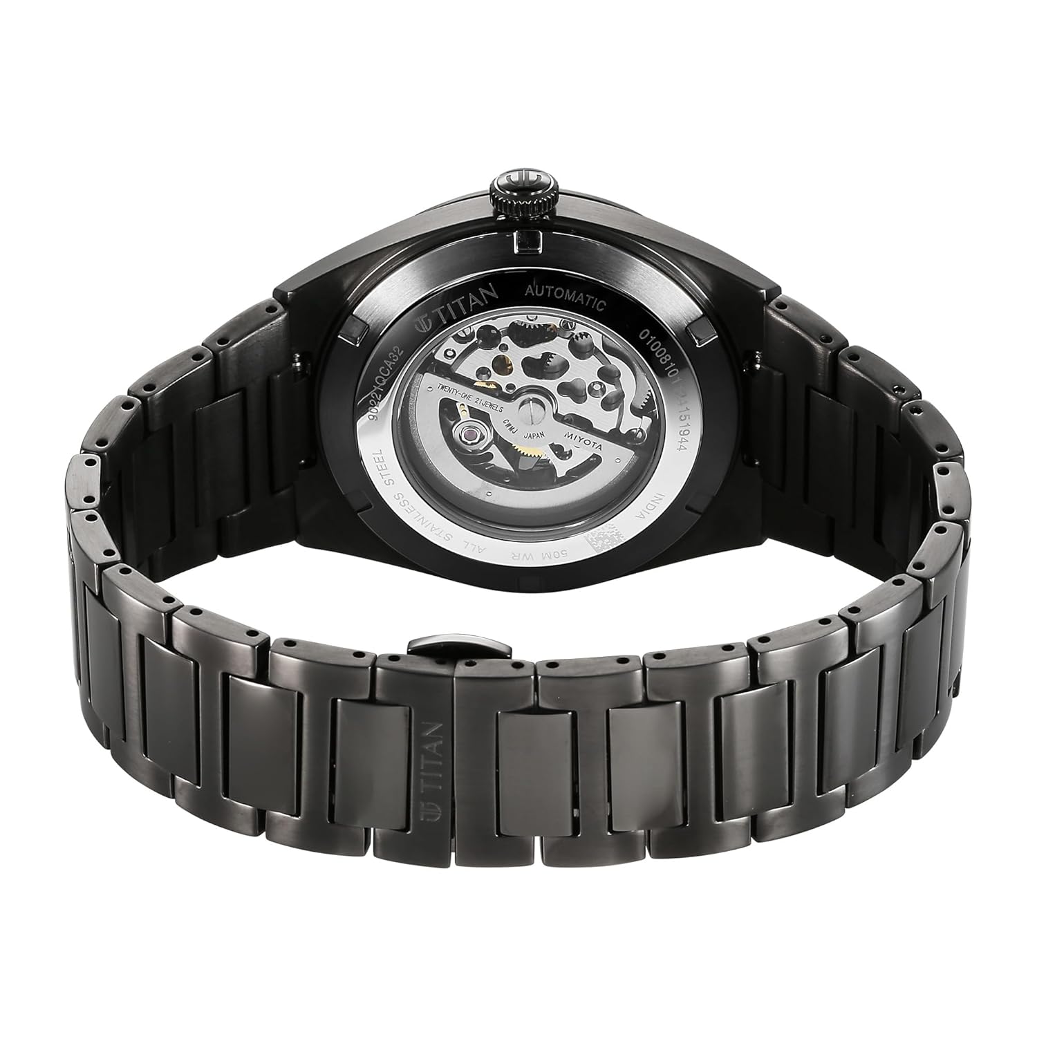 Titan Nexus Skeletal Automatic Analog with Gun Dial Gun Stainless Steel Strap Watch for Men