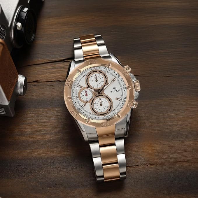 Titan Regallia Rose Gold Chronograph Stainless Steel Strap Watch for Men