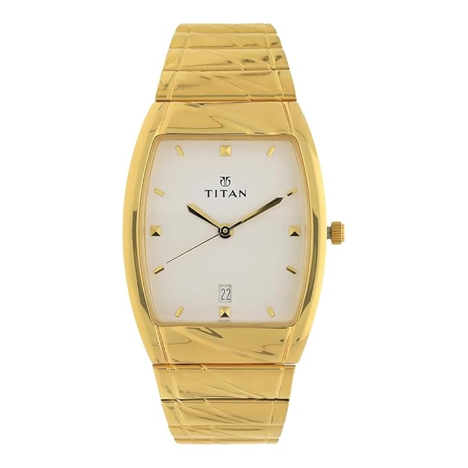 Titan Quartz Analog with Date White Dial Stainless Steel Strap Watch for Men