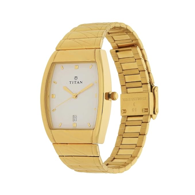 Titan Quartz Analog with Date White Dial Stainless Steel Strap Watch for Men