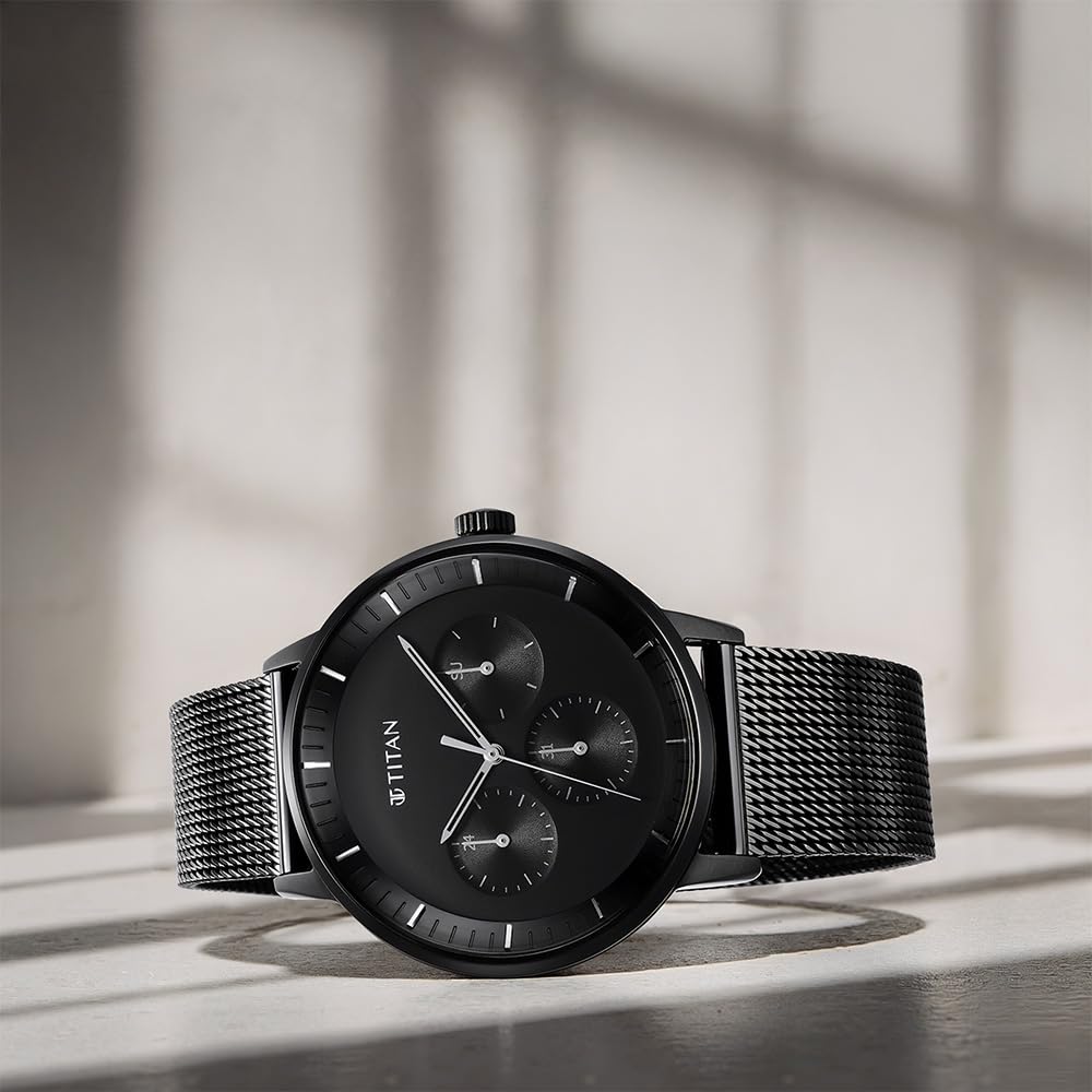 Titan Modern Classics Black Dial Quartz Multifunction Stainless Steel Strap watch for Men