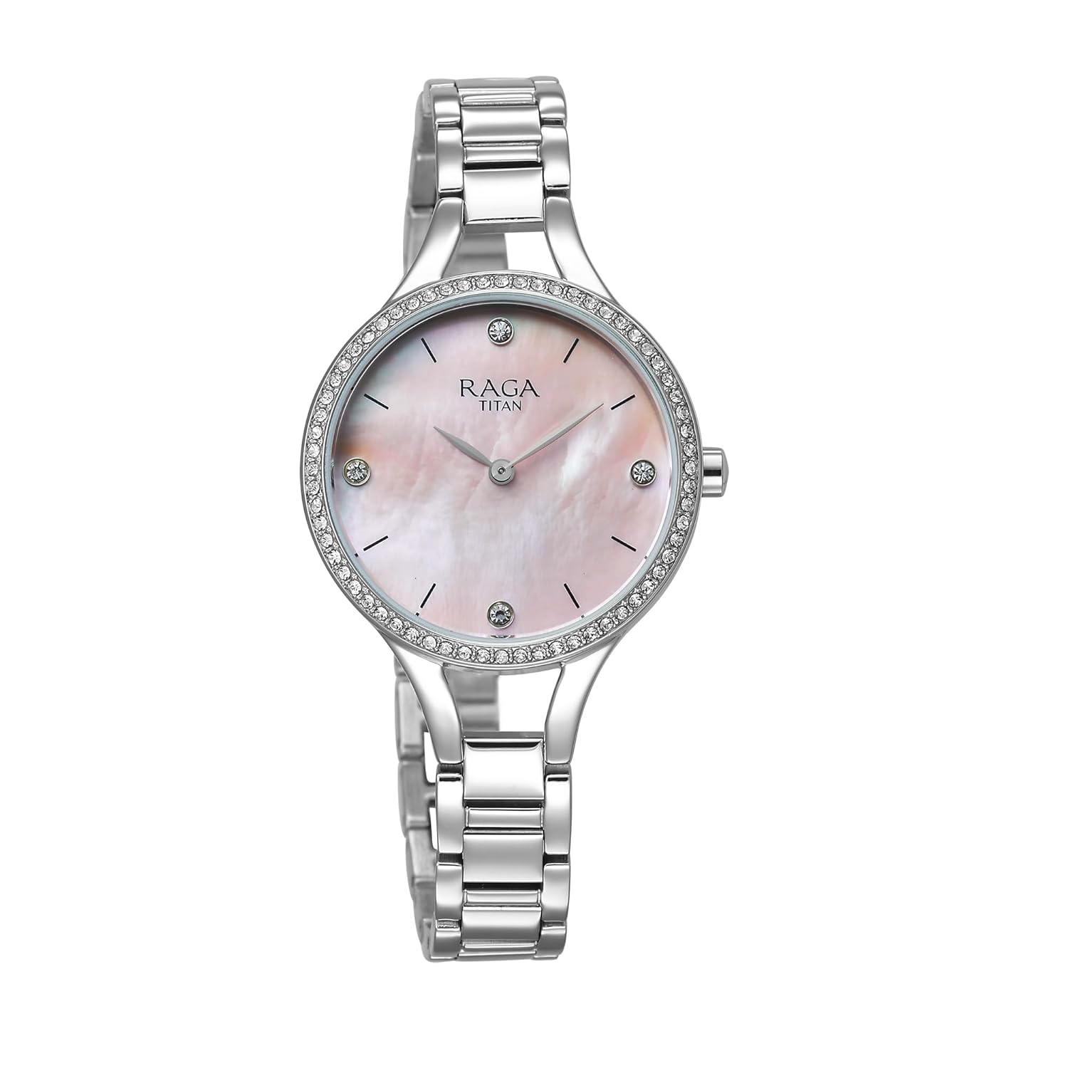 Titan Raga Showstopper Quartz Analog Mother Of Pearl Dial Silver Metal Strap Watch For Women