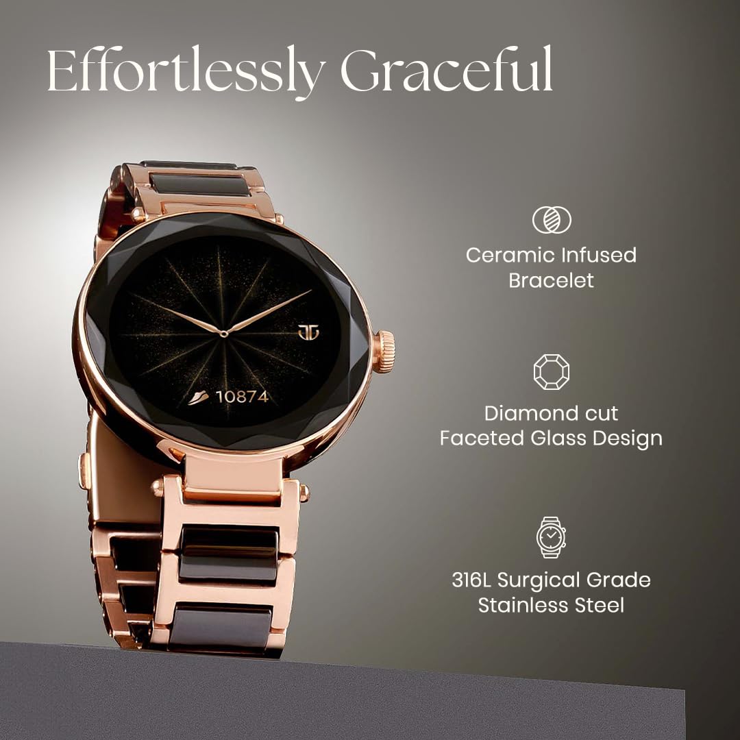 Titan Elixir with All 316L SS construction, 3.04 CM AMOLED Display, BT Calling, Skin Temperature Sensor, Womens Health