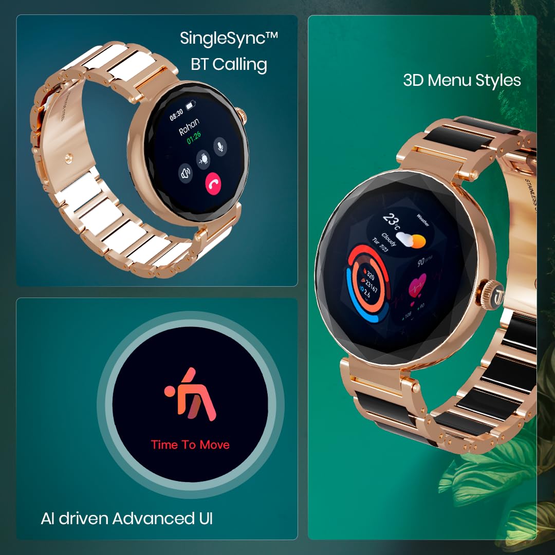 Titan Elixir with All 316L SS construction, 3.04 CM AMOLED Display, BT Calling, Skin Temperature Sensor, Womens Health