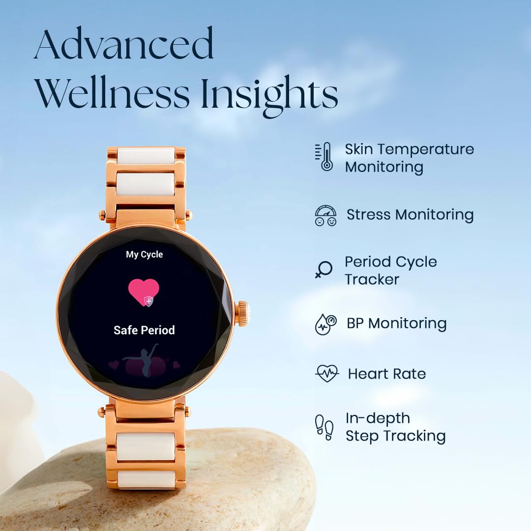 Titan Elixir with All 316L SS construction, 3.04 CM AMOLED Display, BT Calling, Skin Temperature Sensor, Womens Health