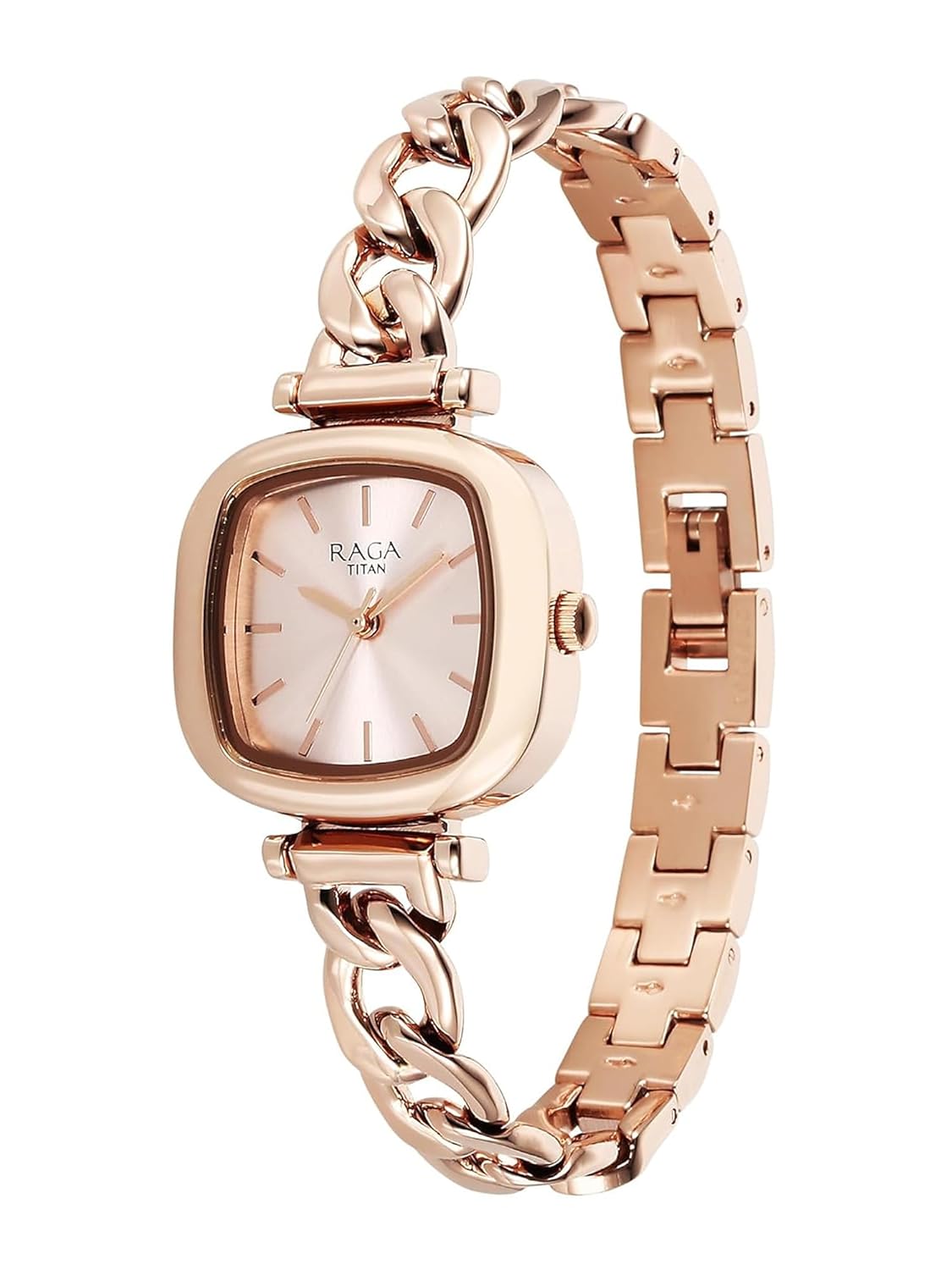 Titan Raga Showstopper Quartz Analog Rose Gold Dial Metal Strap Watch For Women