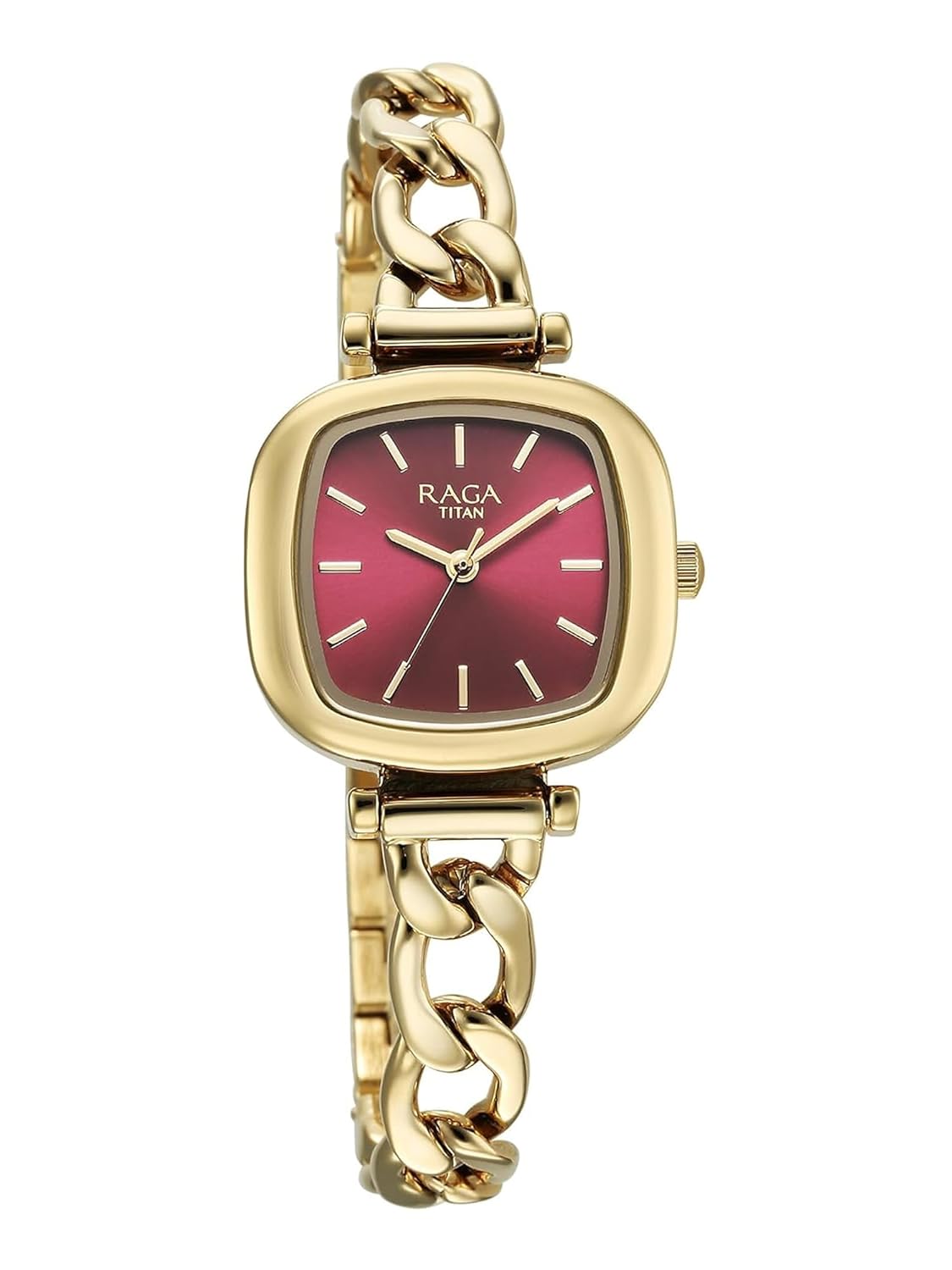 Titan Raga Showstopper Quartz Analog Maroon Dial Metal Strap Watch For Women