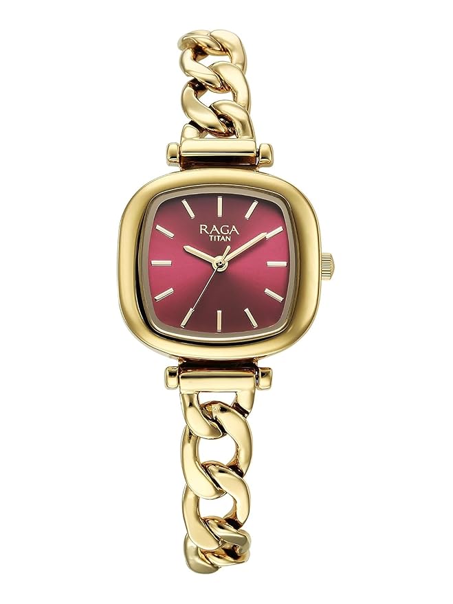 Titan Raga Showstopper Quartz Analog Maroon Dial Metal Strap Watch For Women