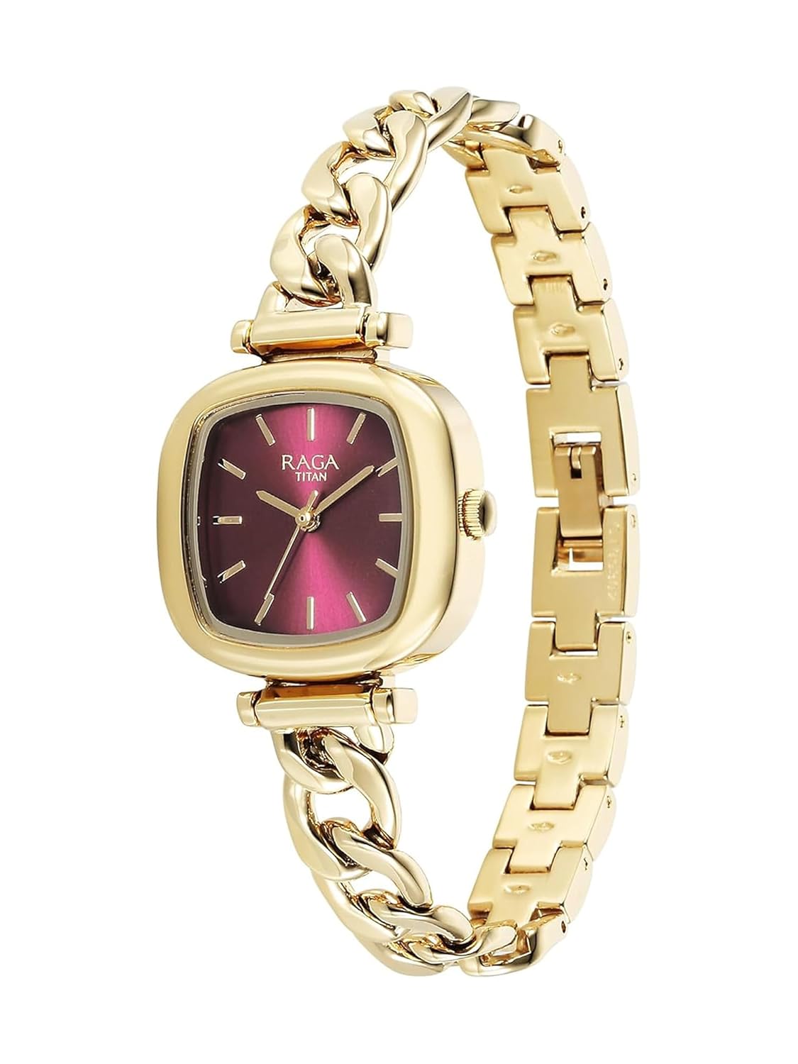 Titan Raga Showstopper Quartz Analog Maroon Dial Metal Strap Watch For Women