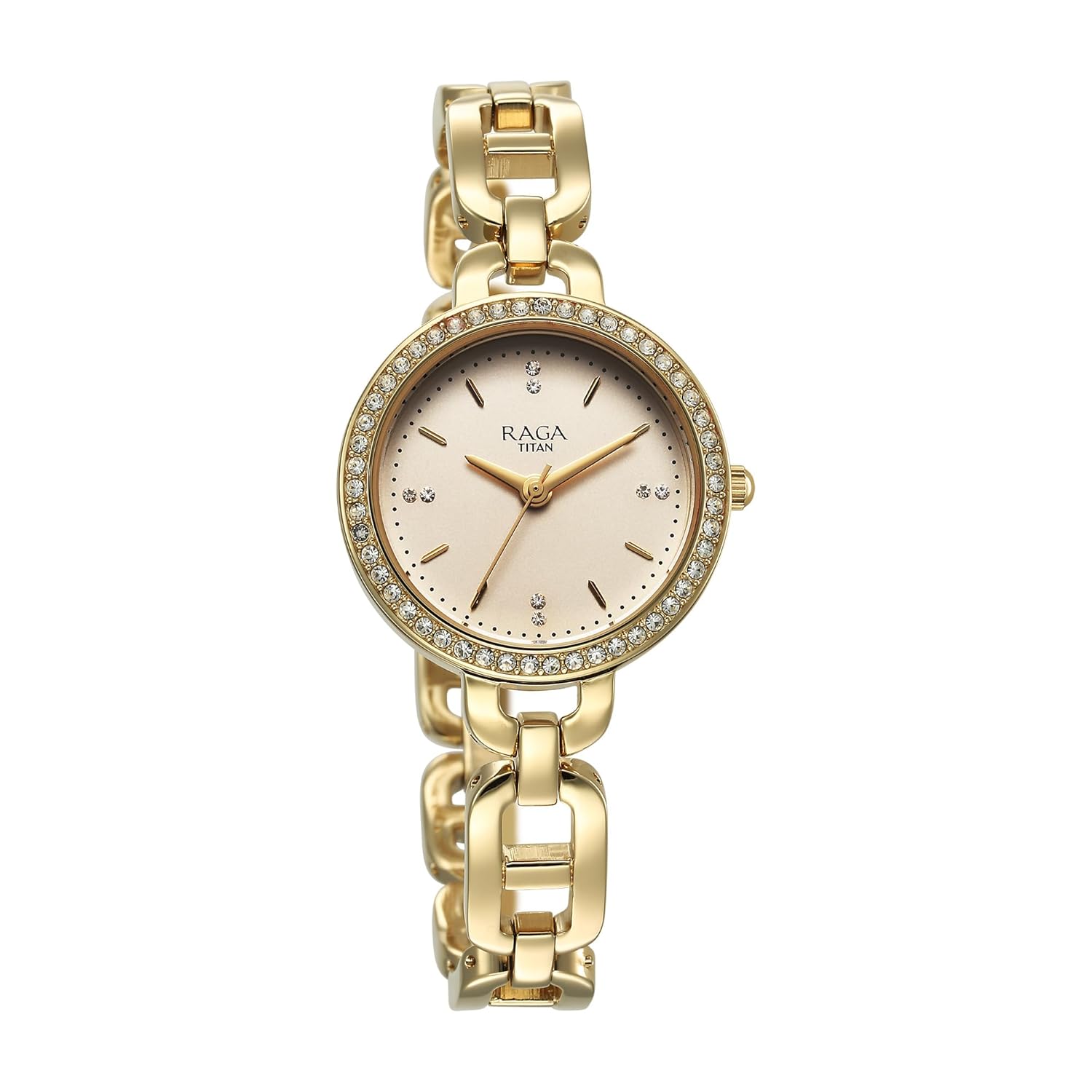 Titan Raga Showstopper Quartz Analog Golden Dial Metal Strap Watch For Women