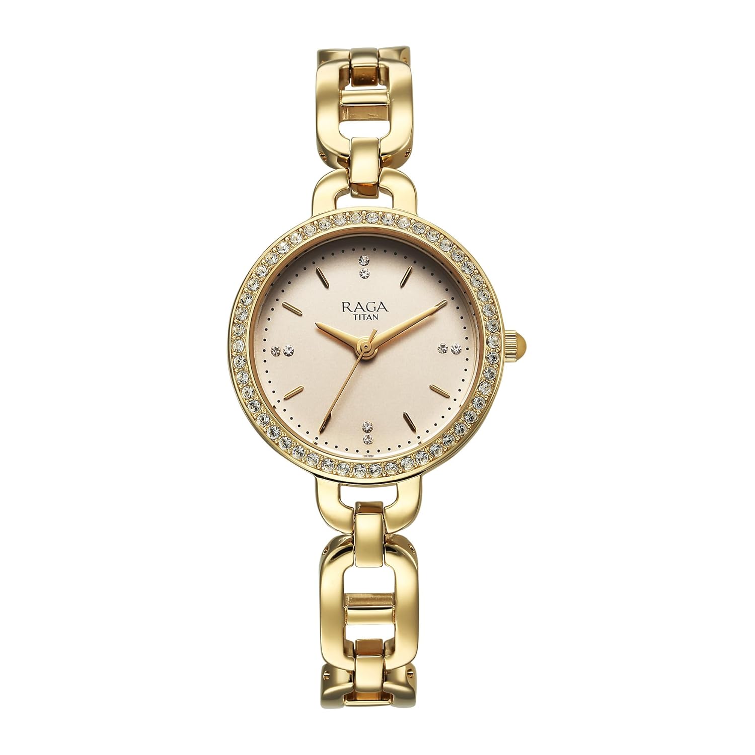 Titan Raga Showstopper Quartz Analog Golden Dial Metal Strap Watch For Women