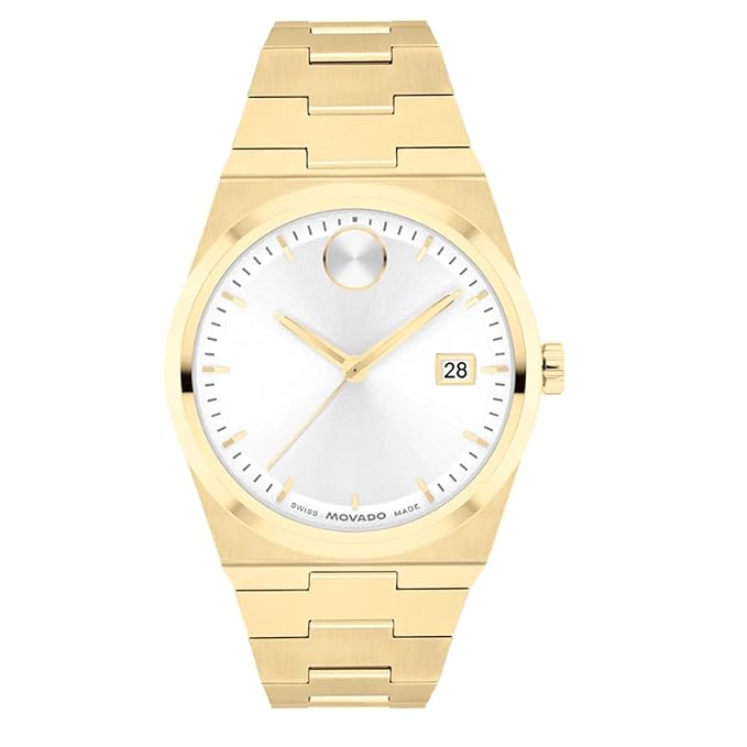 Movado Bold Swiss Qtz White Round Dial Women's Watch | Ionic Plated Light Gold Steel Material |Gold Color Band