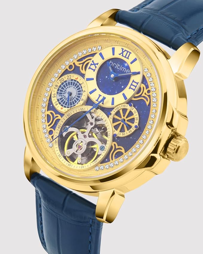 Aquatica Men’s Automatic Watch – Blue Dial, Blue Leather Strap, Multi-Function  | Stylish Timepiece for Any Occasion
