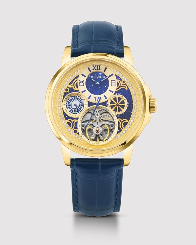 Aquatica Men’s Automatic Watch – Blue Dial, Blue Leather Strap, Multi-Function  | Stylish Timepiece for Any Occasion