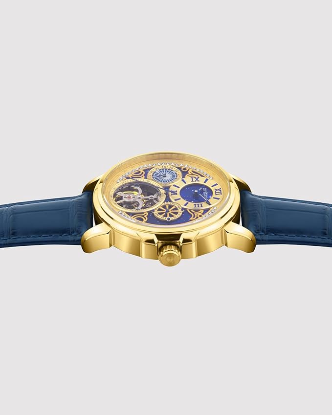 Aquatica Men’s Automatic Watch – Blue Dial, Blue Leather Strap, Multi-Function  | Stylish Timepiece for Any Occasion