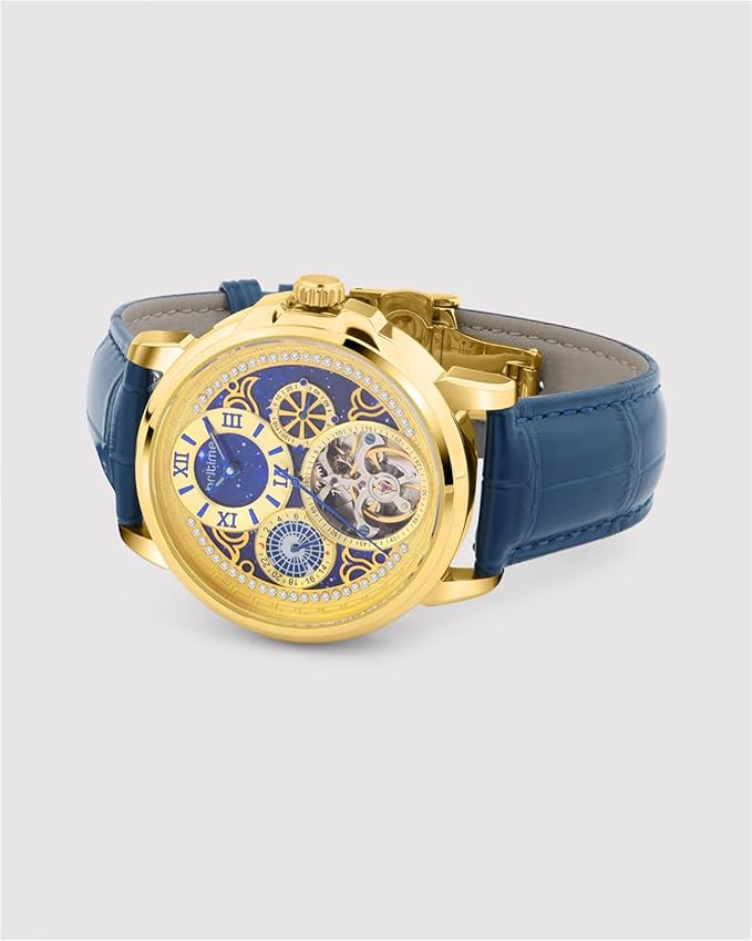 Aquatica Men’s Automatic Watch – Blue Dial, Blue Leather Strap, Multi-Function  | Stylish Timepiece for Any Occasion