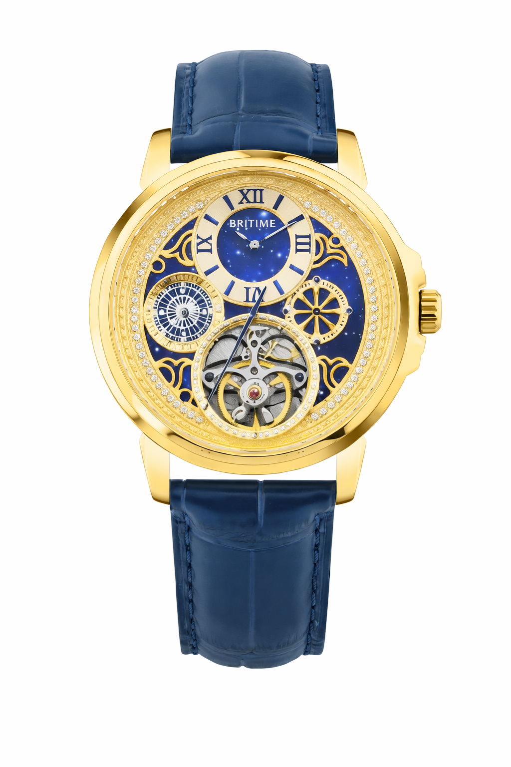 Aquatica Men’s Automatic Watch – Blue Dial, Blue Leather Strap, Multi-Function  | Stylish Timepiece for Any Occasion