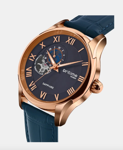 Spiral Men Automatic Blue Dial Multi-Function Leather Watch