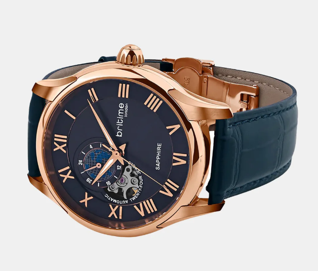 Spiral Men Automatic Blue Dial Multi-Function Leather Watch