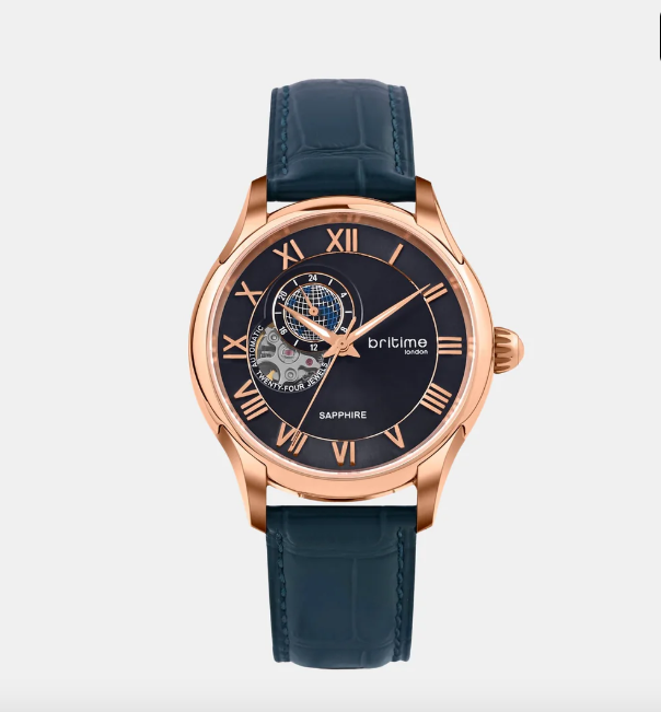 Spiral Men Automatic Blue Dial Multi-Function Leather Watch