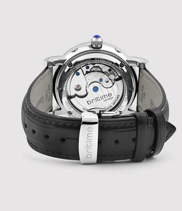 Men's Motion Automatic Silver Dial Multi-Function Leather Watch ,Stylish Timepiece with Leather Strap and Elegant Design.