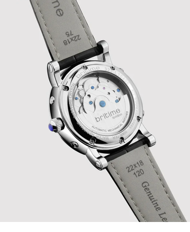 Men's Motion Automatic Silver Dial Multi-Function Leather Watch ,Stylish Timepiece with Leather Strap and Elegant Design.