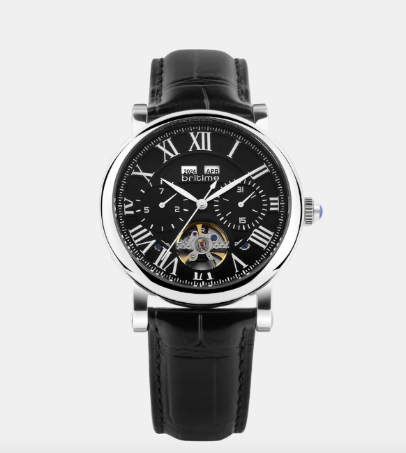 Motion Men Automatic Black Dial Multi-Function Leather Watch