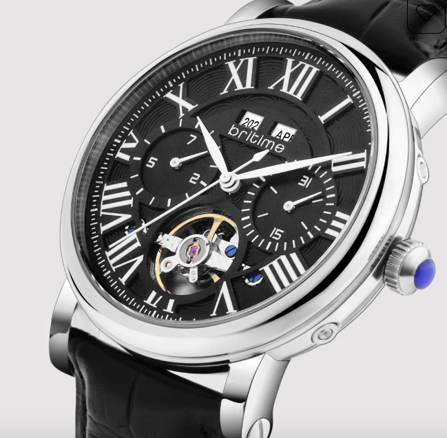 Motion Men Automatic Black Dial Multi-Function Leather Watch