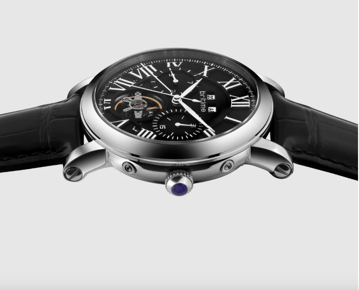 Motion Men Automatic Black Dial Multi-Function Leather Watch