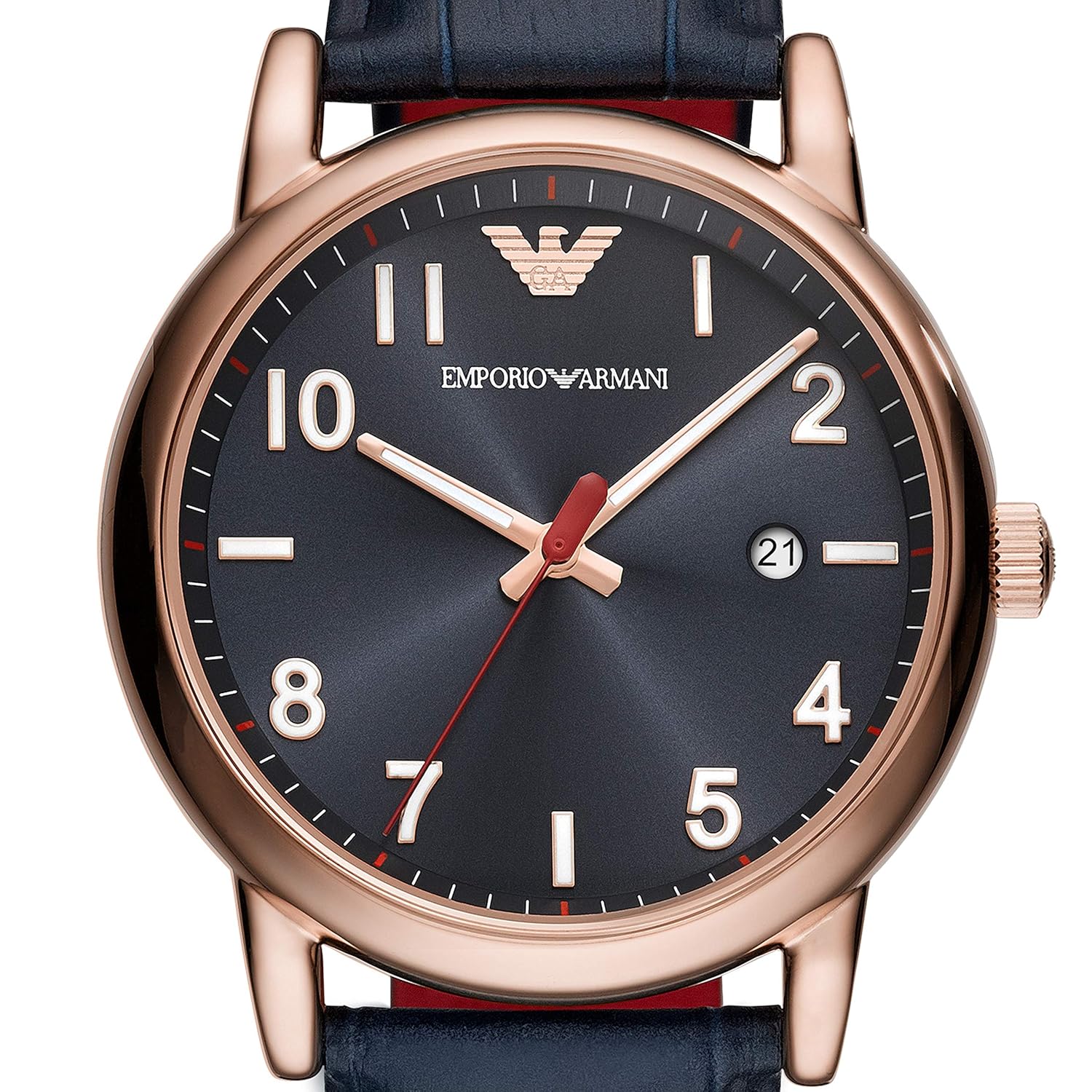 Emporio Armani Leather Analog Blue Dial Men's Watch Band Blue