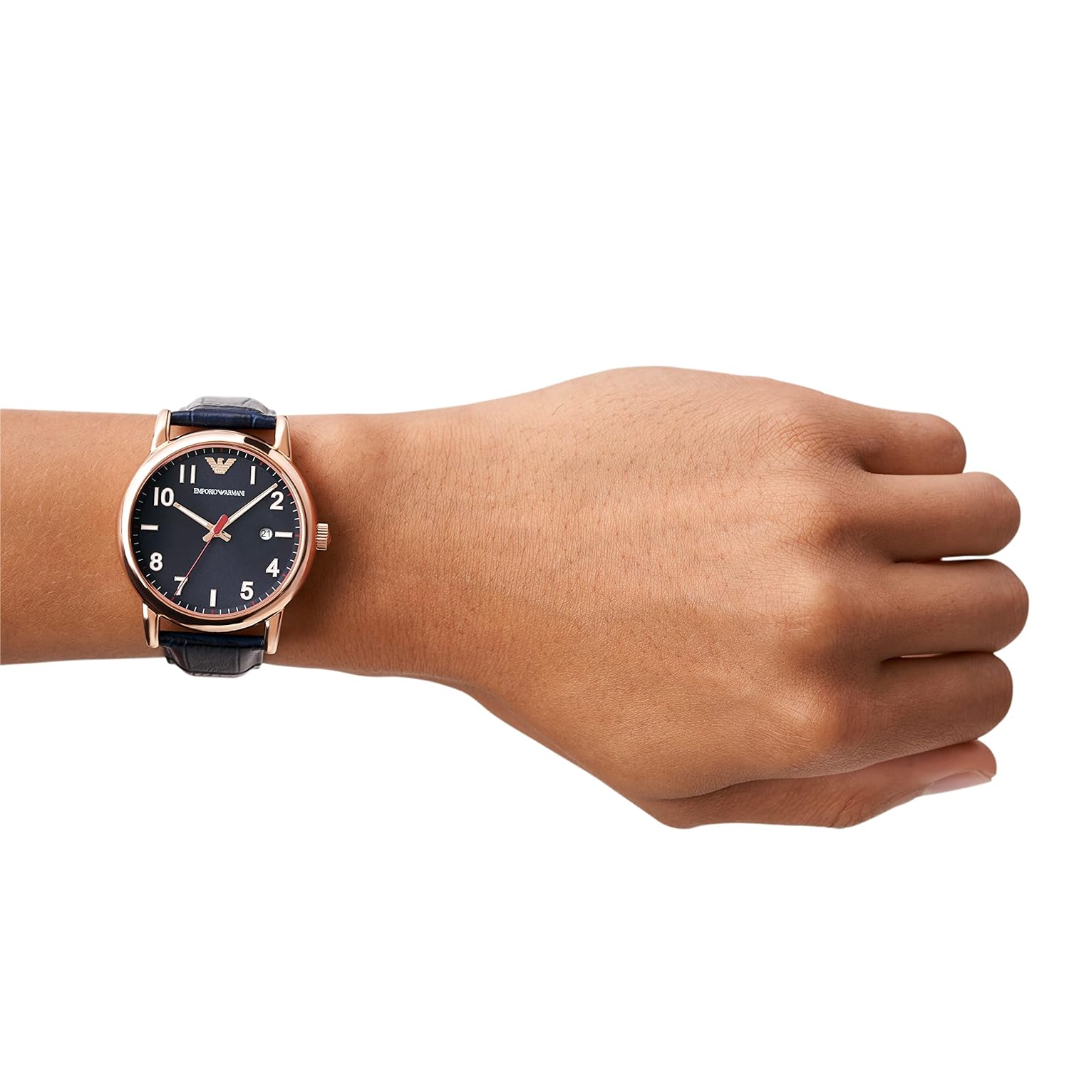 Emporio Armani Leather Analog Blue Dial Men's Watch Band Blue