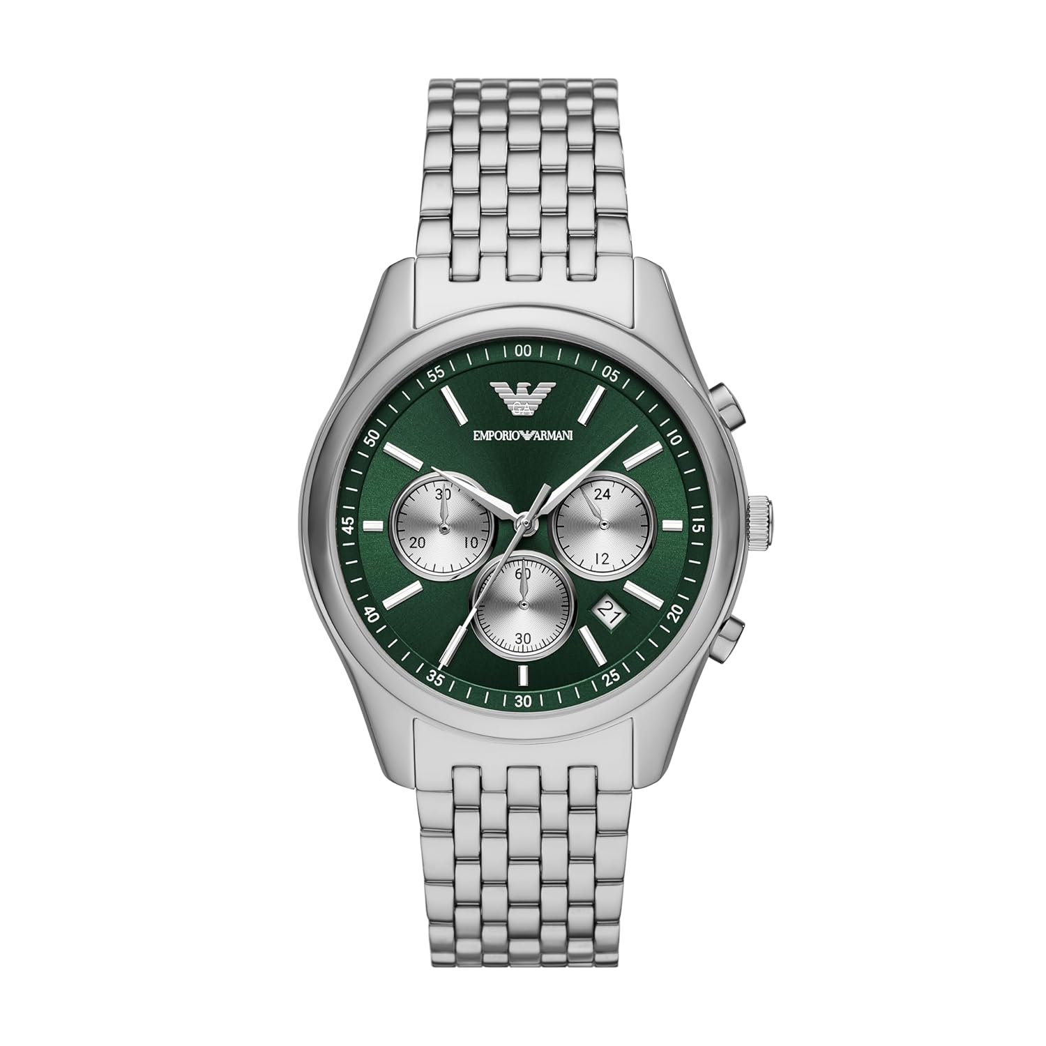 Emporio Armani Stainless Steel Analog Green Dial Men Watch, Silver Band