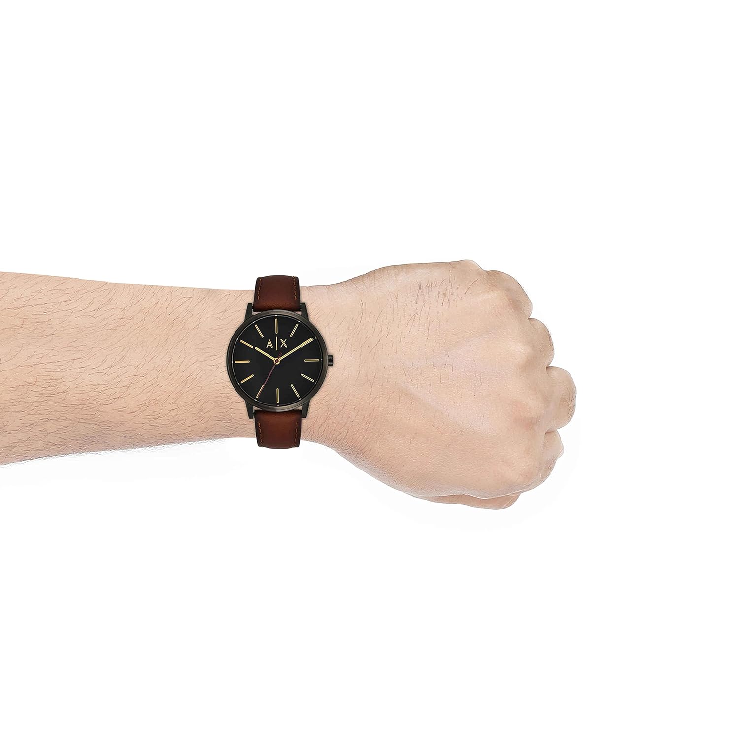 Armani Exchange Cayde Analog Black Dial Men's Watch Genuine Leather, Brown Strap
